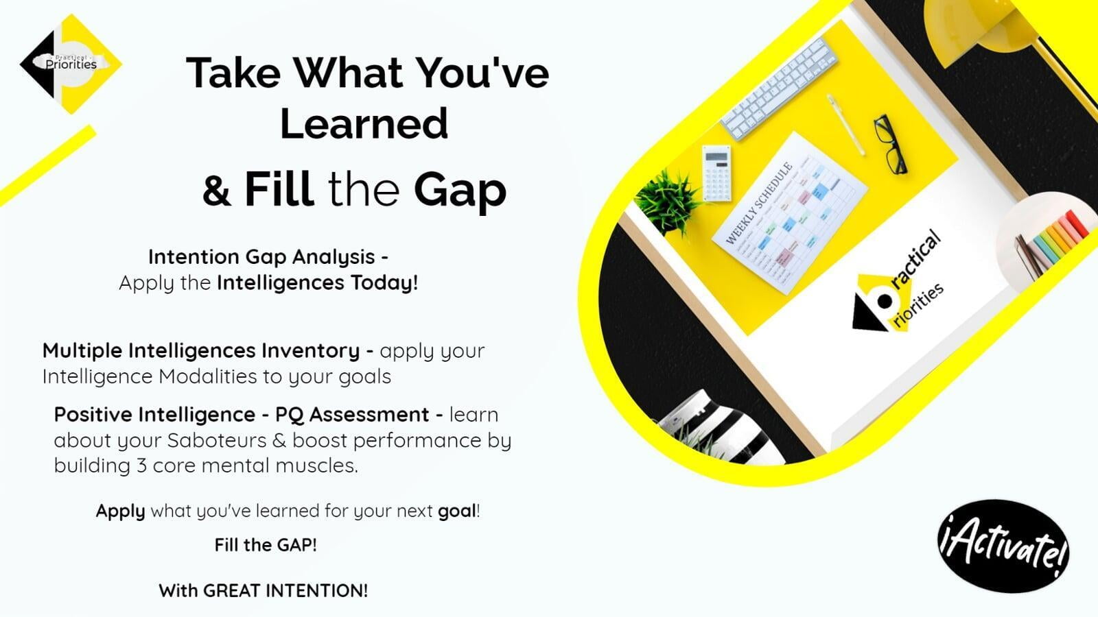 Calendar, glasses - Intention Gap Analysis - Take what you learned, fill the gap.