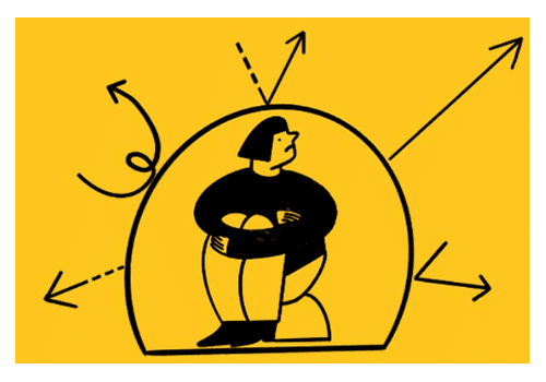 Saboteur, man with legs crossed in a bubble.  Arrows overhead.